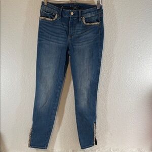 White House Black Market Skinny Ankle Jeans Blue Snake Trim Mid Rise Size 6
